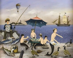 Mermaids and Sailor : Ralph Eugene Cahoon Jr : Archival Quality Art Print 17x22 - Picture 1 of 2