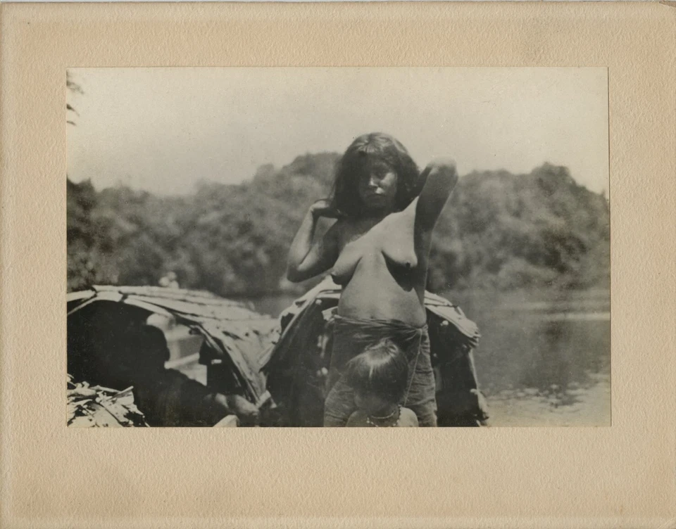 Woman & Baby Indigenous South or Central America Topless Photo c1900s #2 - Image 1 of 1