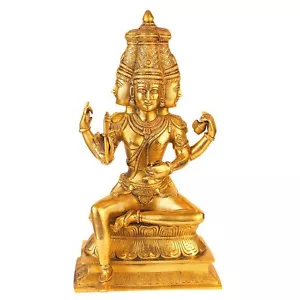 Statuina statua idolo in ottone Lord Brahma il Creatore con quattro teste - Foto 1 di 4