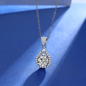 Lucia 3 Carat Teardrop Diamond Necklace, Sterling Silver & 18k White Gold - Picture 1 of 4