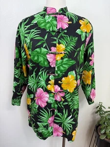 Lauren Ralph Lauren Damen 100 % Leinen Tropical Top Größe Large Toggle Beachy - Bild 1 von 13