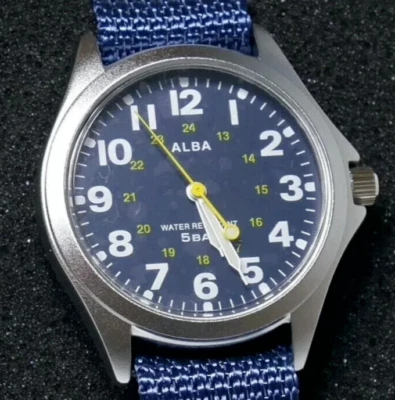 SEIKO ALBA Military Field Watch AQPK402 Navy Blue Dial Strap Luminous Japan - Image 1 of 4