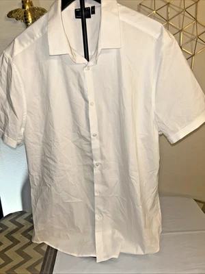ASOS DESIGN Men's Short Sleeve Button Up Shirt Size XL Off White Casual Slim - Image 1 of 3