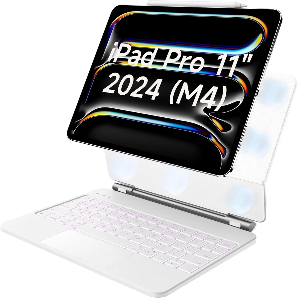 🔥 M5 White Magic Keyboard Case iPad Pro 11-inch M5 2025  M4 2024 Magnetic Folio - Image 1 of 4