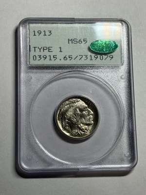 1913 TIPO 1 BÚFALO NÍQUEL GRADUACIÓN PROFESIONAL MS65 CAC SONAJERO GRAN GOLPE BUENA VARIEDAD Foto 1 de 4