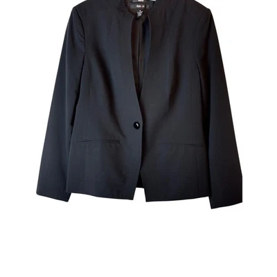 Style & Co Womens Black Stretch Blazer Jacket Single Button Collarless - Image 1 of 4