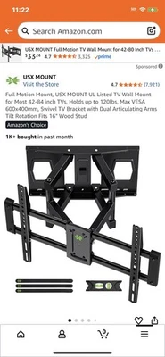 Full Motion Mount, USX MOUNT UL Listed TV Wall Mount for Most 42-84 inch TVs,... - Image 1 of 4