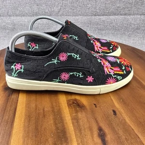 Wanted Size 9 Slip On Sneakers Embroidered Floral Birds Black Casual Shoes - Picture 1 of 15
