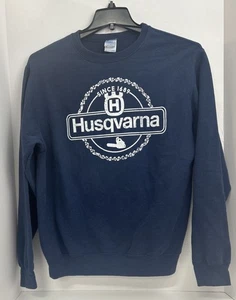 Vtg HUSQVARNA Chainsaw’s Navy Blue Sweatshirt Men’s Size Med. Wright Bros. Power - Picture 1 of 7