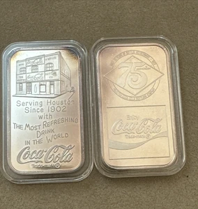 1977 Coca-Cola Houston 75 Year Anniversary 1oz 999 Silber Kunstbarren in Kapsel - Bild 1 von 7
