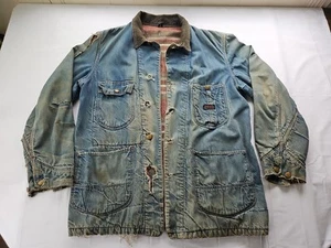 Vtg 40s Burlington Sanforized Union Made KC MO Chore Coat Jacket Faded Denim XL - Picture 1 of 24