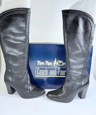 Coach и четыре Padama высокий колена черный кожаный молнии ботинки женский размер 8,5 М - Изображение 1 из 4