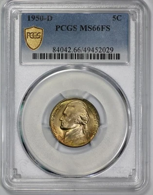 1950-D Jefferson 5c níquel graduación profesional MS 66 FS pasos completos tonificado Foto 1 de 4