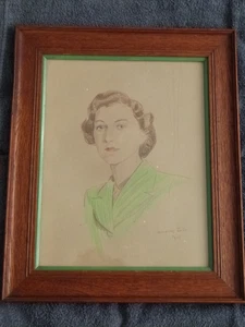 RITRATTO ORIGINALE LAWRENCE EST DISEGNO PASTELLO GIOVANE DONNA INCORNICIATO FIRMATO 1945 - Foto 1 di 13