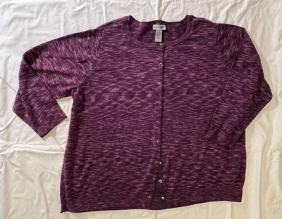 Cardigã 2X (22/24W) Catherine’s suéter roxo urze encaixe mistura de algodão - Imagem 1 de 4