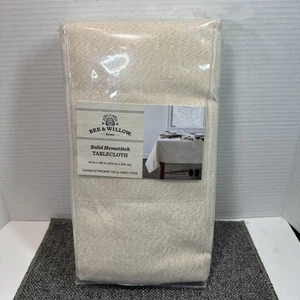 Bee Willow Tablecloth NIP Solid Hemstitch Cream With Gold 60 x 120 inches - Picture 1 of 10
