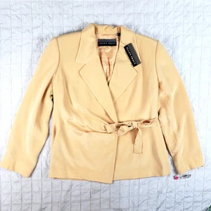 NEW Linda Allard Ellen Tracy Women 100% Silk Blazer Lt Tan Sz 10 Front Tie $395 - Picture 1 of 13