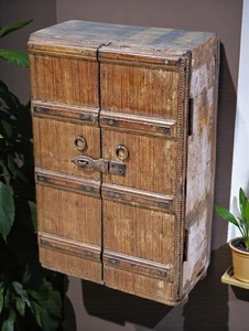 Antique Wooden Wall Hanging Storage Cabinet Box Original Old Hand Crafted - Picture 1 of 7
