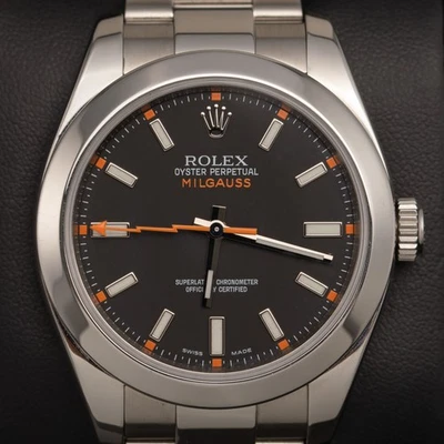 Reloj Rolex Milgauss 116400 bisel liso 40 mm índice esfera negra Foto 1 de 4