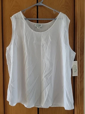 复古 The Villager Plus 白色低圆领无袖 T 恤背心衬衫 2X 全新 — 第 1/4 张图片