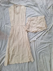Vestido Corto 2 Piezas De Colección Balkan George Georgiou XS/S Algodón Gasa Línea A Marfil Midi - Imagen 1 de 9