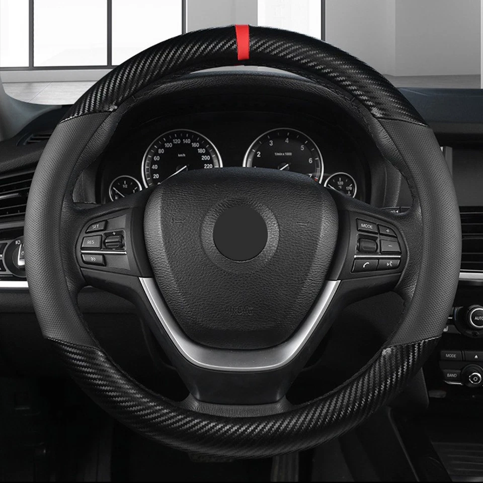 For Ford Car Steering Wheel Cover Carbon Fiber Pu Leather Anti-slip Accessories Foto 1 de 4