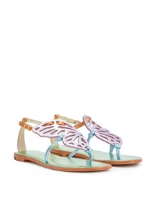 SOPHIA WEBSTER Womens Green Butterfly Flat Open Leather Thong Sandals Shoes 37.5 - Picture 1 of 9