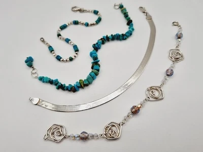 Пять браслетов из чистого серебра - лот товаров - бирюзовая бусина змея кристалл сердце - Изображение 1 из 4