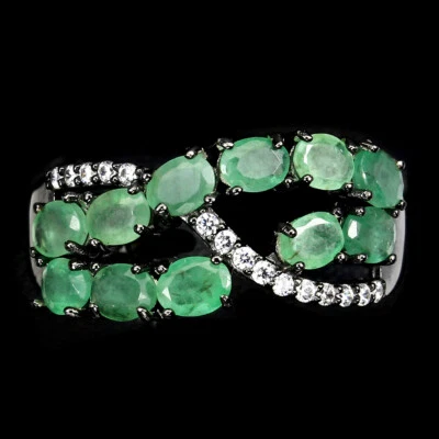 Anello In Argento Sterling 925 Ovale In Smeraldo 4x3mm Gemma Gioielli Taglia 8 - Immagine 1 di 4