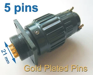 2 pcs Φ21mm 7/8'' Military Gold Plated Plug + Socket 5 pins Connector 500V 25A - Picture 1 of 7