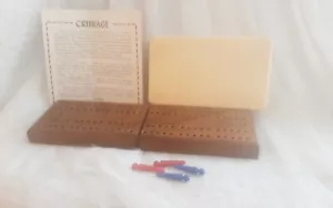 DRUEKE CRIBBAGE BOARD CARD GAME FOLDING WALNUT WOOS VTG BOX INSTRUCTIONS TRAVEL - Picture 1 of 12