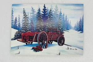 Tarjeta de vacaciones Handi-Card “Best Wishes” vagón de flores árboles nevados arte P4 - Imagen 1 de 3