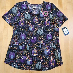 Disney Halloween Tim Burton Nightmare Before Christmas Scrub Top Womens S Shirt - Picture 1 of 16