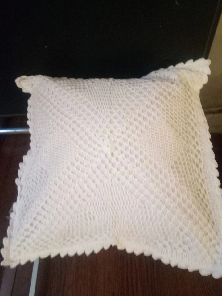 Crochet  Full Lace Cushion Cover in white color size 18 '' x 18 '' - Image 1 of 1