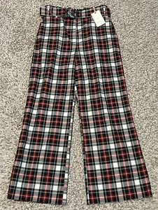 NWT Woman's size 12 Alex Marie Polyester Blend Plaid Wide Leg Belted Pants NEW - Picture 1 of 6