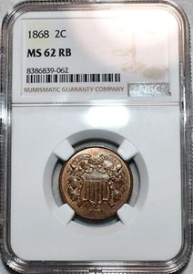 NGC MS-62 RB 1868 Two Cent Piece, Glossy, Red-Brown specimen! - Picture 1 of 2