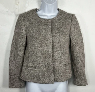 Blazer Ann Taylor Mujer Talla 0 Beige Plateado Metálico Tres Botones Mezcla Lana NUEVO Foto 1 de 4