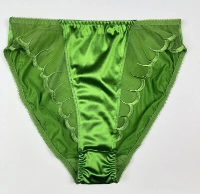 Panty satinado pierna alta con detalles de malla verde M Foto 1 de 4