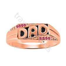 0.03 ctw Lab Created Ruby 14K Rose Gold Over Black Enamel Fathers Day Dad Ring