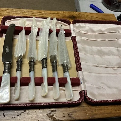 6 Sheffield Knives  England Sterling Silver + Stainless Steel MOP 6.25” - Image 1 of 4
