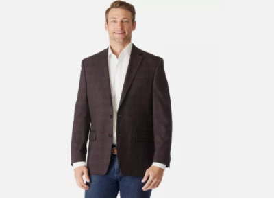 Abrigo Blazer Deportivo Michael Kors Para Hombres 44L Calce Clásico Vino Tinto a Cuadros Foto 1 de 4