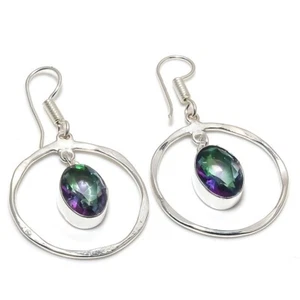 Mystic Topaz Gemstone Handmade 925 Sterling Silver Jewelry  Earring Sz 1.50" - Picture 1 of 1