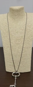 Chico's Silvertone Rhinestone 32" Long Large Key Pendant Chain Necklace NWT - Picture 1 of 7