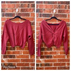 Hollister Womens Large Red Twist Bacn Waffle Knit Cropped Sweater - Picture 1 of 9