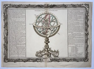 ARMILLARY SPHERE 1761 CHARLES-LOUIS DESNOS LARGE ANTIQUE MAP 18TH CENTURY - Picture 1 of 6