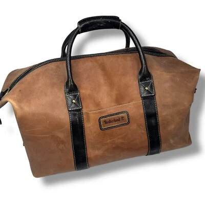 Bolso de Lona Timberland Cuero Marrón Llevar Fin de Semana Clásico De Colección Años 80 Foto 1 de 4