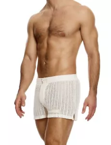 Calzoncillos boxer MODUS VIVENDI a rayas de ganchillo elásticos tejidos en natural 07421 - Imagen 1 de 6