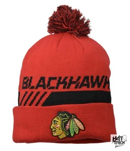 Chicago Blackhawks NHL Equipo Profesional Vestuario Tejido Gorro Invierno Sombrero con Pompón - Imagen 1 de 2