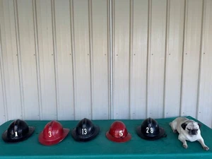Lot of 5 Vintage MSA Black and Red Fireman Helmets - Picture 1 of 14