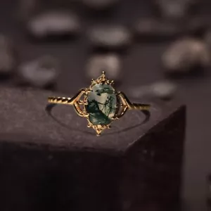 Bellissimo anello in agata muschiata, anello di fidanzamento in argento sterl... - Foto 1 di 8